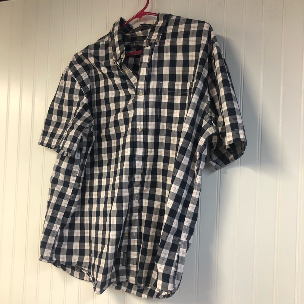 Eddie Bauer Men's Navy and White Checker Plaid Short Sleeve Button Down Shirt XL - Picture 2 of 5